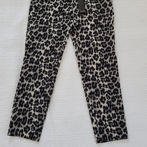 Pinko Women Black Leopard Print Pants - Picture 4 of 15